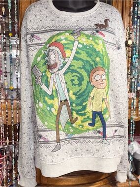 Rick and Morty "Happy Human Holiday" ugly Christmas sweater xl